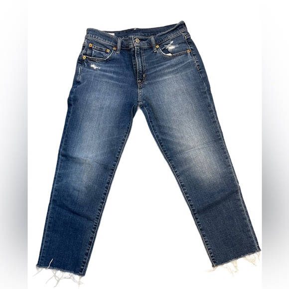 GAP Denim - GAP Women’s Girlfriend Mid Rise Distressed Ankle Jeans in Deep Blue Petite NWOT